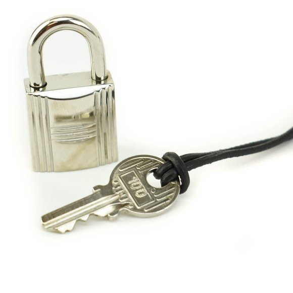 HERMES "Kelly": Silver, Metal "H" Logo Padlock & Key Set #100 (ow)